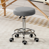 Vinsetto Round PU Leather Salon Stool with Footrest and Adjustable Height – 5 Wheels, Backless Design, Grey