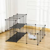 Pawhut DIY Small Animal Playpen with 24 Wire Panels & Ladder – Rabbit, Guinea Pig & Chinchilla Cage, Black