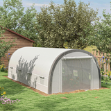 Outsunny 6 x 3m Polytunnel Greenhouse Kit with Mesh Door, Side Windows and 15 Plant Labels – Galvanised Steel, White