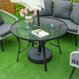 Outsunny 106cm Round Tempered Glass Garden Dining Table with Parasol Hole – Steel Frame Patio Furniture