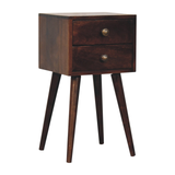 Artisan Furniture Solid Wood Mini Bedside Table with 2 Drawers – California Walnut Finish, Dark Brown