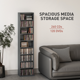Tall Narrow Bookcase Storage Cabinet for 260 CDs / 120 DVDs – Slim Bookshelf with Anti-Tipping Straps, Grey