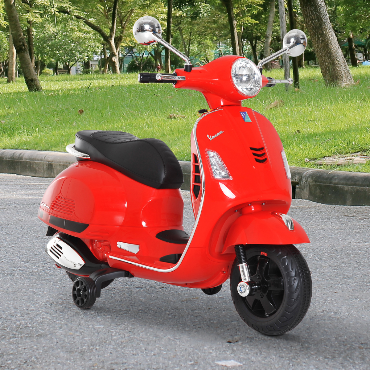 HOMCOM Kids Ride-On Vespa Motorcycle, 6V Battery with Music & LED Lights – Licensed, Ages 3–6