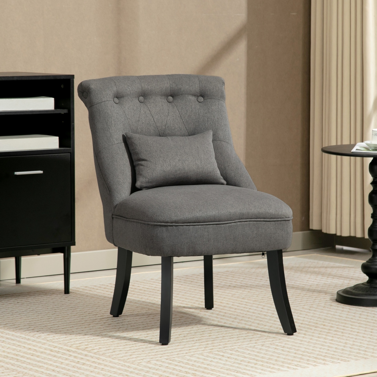 Close-up of the curved wooden legs on the HOMCOM accent chair