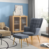 HOMCOM Button-Tufted Armchair & Footstool Set with Gold-Tone Steel Legs – Living Room Seating, Dark Grey