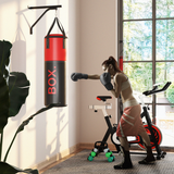 SPORTNOW Unfilled Punch Bag with Boxing Gloves, Hand Wraps & Wall Bracket – Home Boxing Training, Black and Red