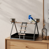 Pawhut Portable Bird Stand with Wooden Perch, Ladder & 2 Stainless Steel Bowls – Steel Base