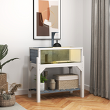 PawHut Wooden Tortoise House with Storage Shelf, Lamp Stand & Clear Observation Windows – White and Grey
