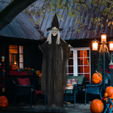 HOMCOM Life Size Witch Prop with Light-Up Eyes and Talking Sounds – Halloween Decoration, Black