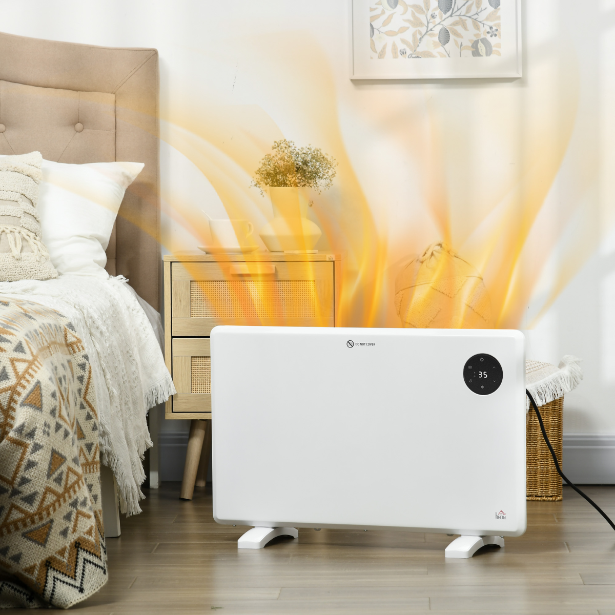 HOMCOM 1200W Electric Convector Heater with Quiet Fanless Design & LED Display – Freestanding or Wall Mounted, White