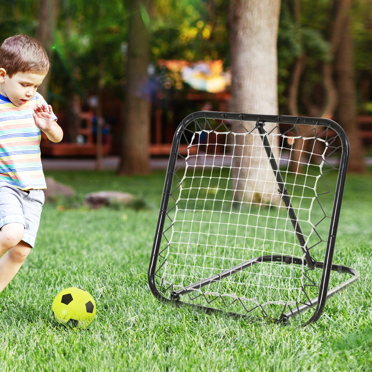 HOMCOM Angle Adjustable Rebounder Net Goal Training Set – Football & Baseball Practice, Foldable Frame