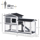 Wooden Rabbit Hutch and Run with Elevated House, Ramp, Asphalt Roof and Slide-Out Trays – 157 x 53 x 93cm