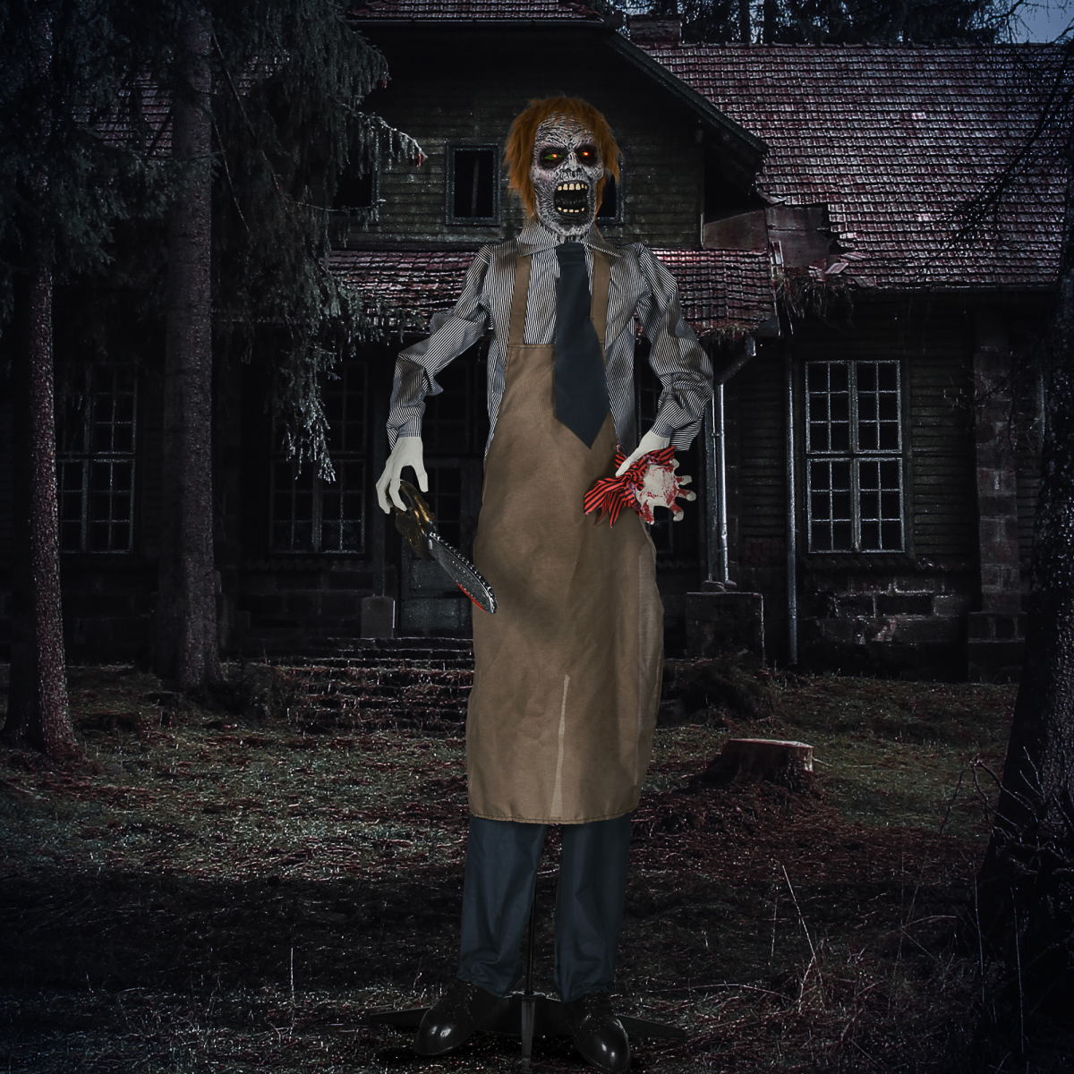 HOMCOM Life Size Animatronic Chainsaw Halloween Decoration with Motion Sensor & Sounds – Khaki