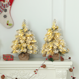 HOMCOM Set of 2 Mini Artificial Christmas Trees with Warm White LEDs – Flocked Tabletop Xmas Trees, Green