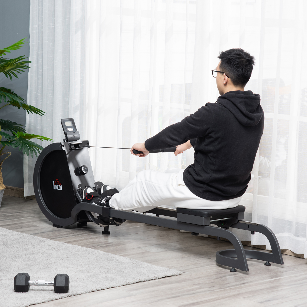 HOMCOM Foldable Magnetic Rowing Machine with 16 Resistance Levels & Digital Monitor – Home Gym Cardio Rower