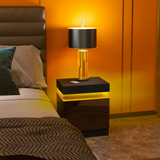 HOMCOM High Gloss Bedside Table with LED Light and 2 Drawers – Remote-Controlled Side Table, Black