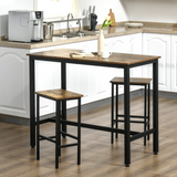 HOMCOM Industrial 3-Piece Counter Height Bar Table Set with Two Stools – Metal Frame, Rustic Brown