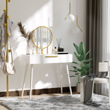 HOMCOM Modern Dressing Table with 2 Drawers and Round Mirror – Particle Board Bedroom Vanity, White