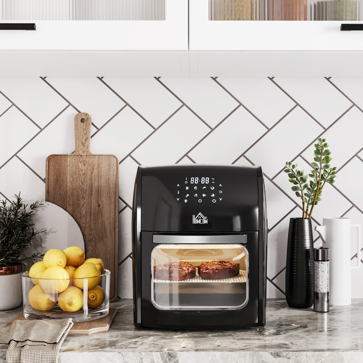 HOMCOM 12L Air Fryer Oven with 8 Presets, 1800W – Rotisserie & Dehydrator, Rapid Air Circulation, Black
