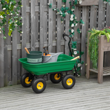 Outsunny 75L Garden Cart with 4 Wheels & Tipping Mechanism – Heavy Duty Steel Wheelbarrow Trolley, Green