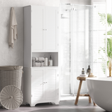 HOMCOM 183cm Tall Slim Bathroom Cabinet with Retro Shutter Doors and 3 Compartments – White