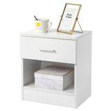 2-Tier Nightstand Bedside Cabinet with Drawer and Open Shelf – Bedroom and Home Office End Table, White