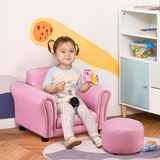 HOMCOM Kids Sofa with Footstool – Toddler Armchair for Playroom and Bedroom, Pink