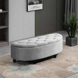 HOMCOM Semi-Circle Tufted Storage Ottoman Bench – Upholstered Footrest with Lift-Up Lid for Living Room