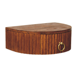 Artisan Furniture Ring Pull Wall Mounted Nightstand, 1 Drawer & Ribbed Half-Moon Form – Tiger Oak, Brown