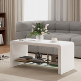 HOMCOM High Gloss Coffee Table with Lower Glass Shelf – Curved Two-Tier Living Room Table, White