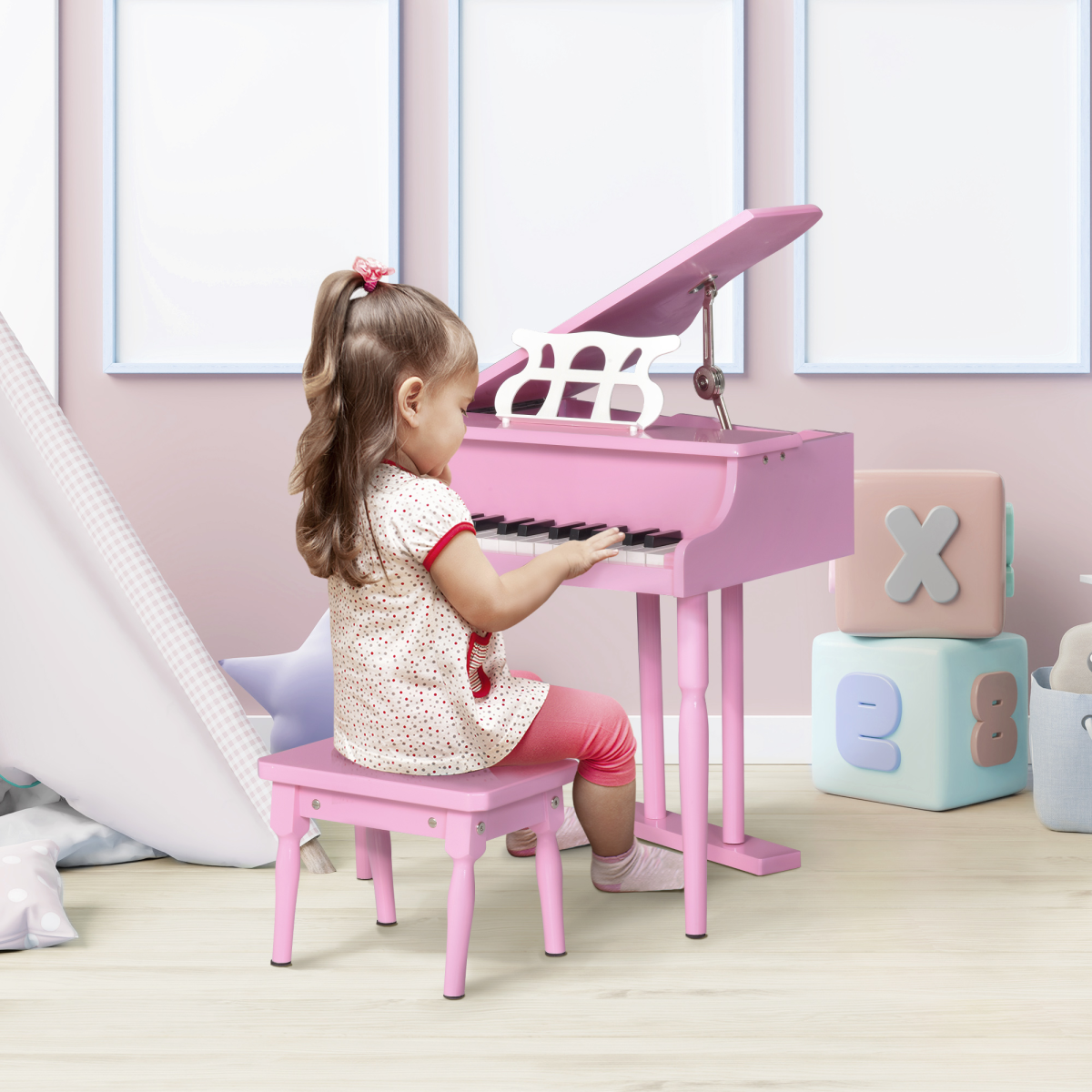 HOMCOM 30-Key Kids Mini Piano with Music Stand & Stool – Toy Keyboard Gift for Ages 3–7