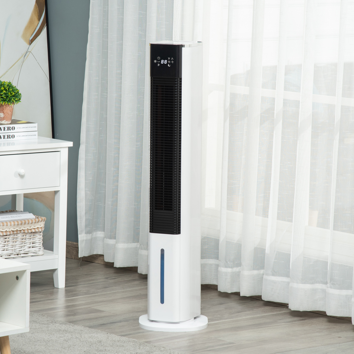HOMCOM Quiet Evaporative Air Cooler & Humidifier with 2 Ice Boxes, 6L Tank & Remote – Oscillating Fan, White