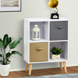 70 x 56cm Freestanding 4 Cube Storage Unit Bookcase with 2 Fabric Drawers – Home Organiser with Hardwood Legs