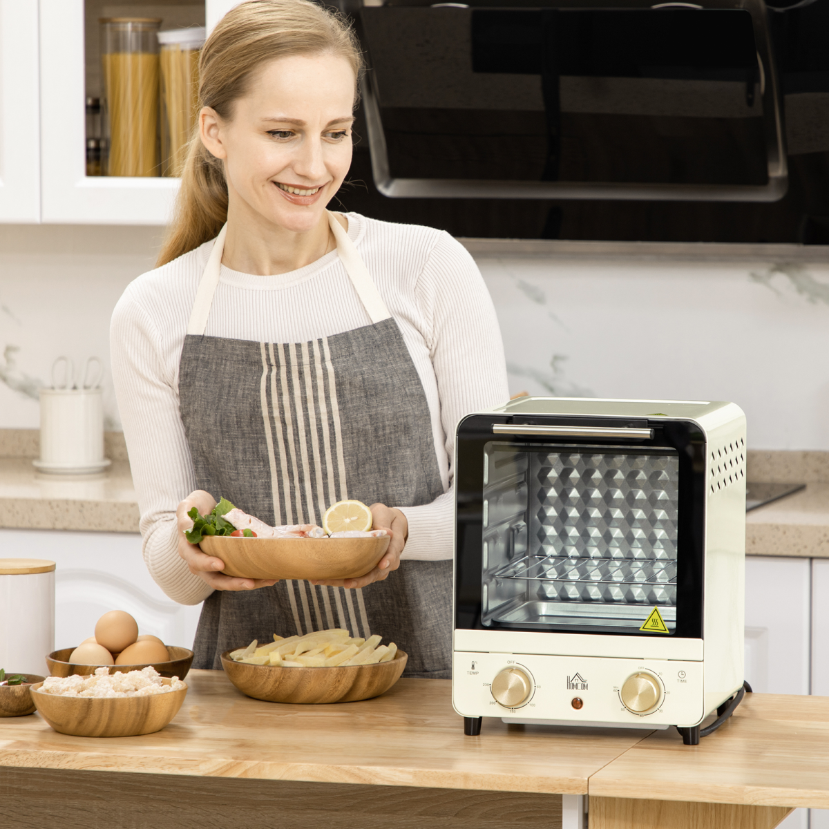 HOMCOM 15L Convection Mini Oven & Toaster with Baking Tray and Wire Rack – Adjustable 60–230°C Countertop Cooker