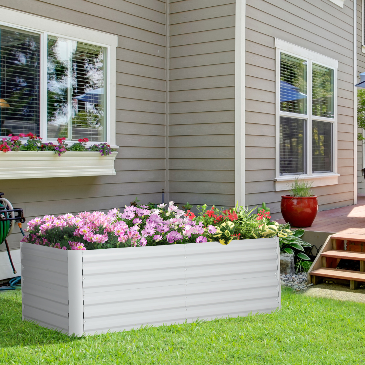 Outsunny Galvanised Steel Raised Garden Bed with Reinforced Rods, 180 x 90cm – Outdoor Planter for Flowers & Vegetables