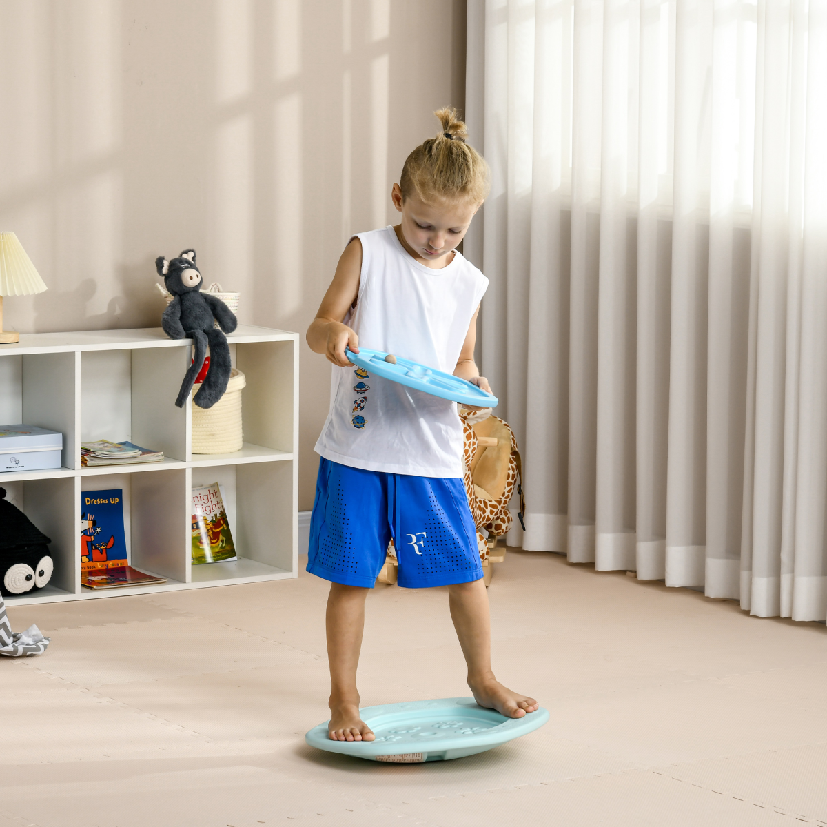 ZONEKIZ 2-in-1 Kids Balance Board with Ball Game – Wobble Board for Balance and Coordination, Blue