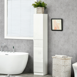 Kleankin High Gloss Tall Bathroom Cabinet with Push-Open Doors & Adjustable Shelves – Slimline Storage, White