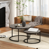 HOMCOM Set of 2 Stacking Coffee Tables with Steel Frame & Marble-Effect Round Tops – Nest of Tables