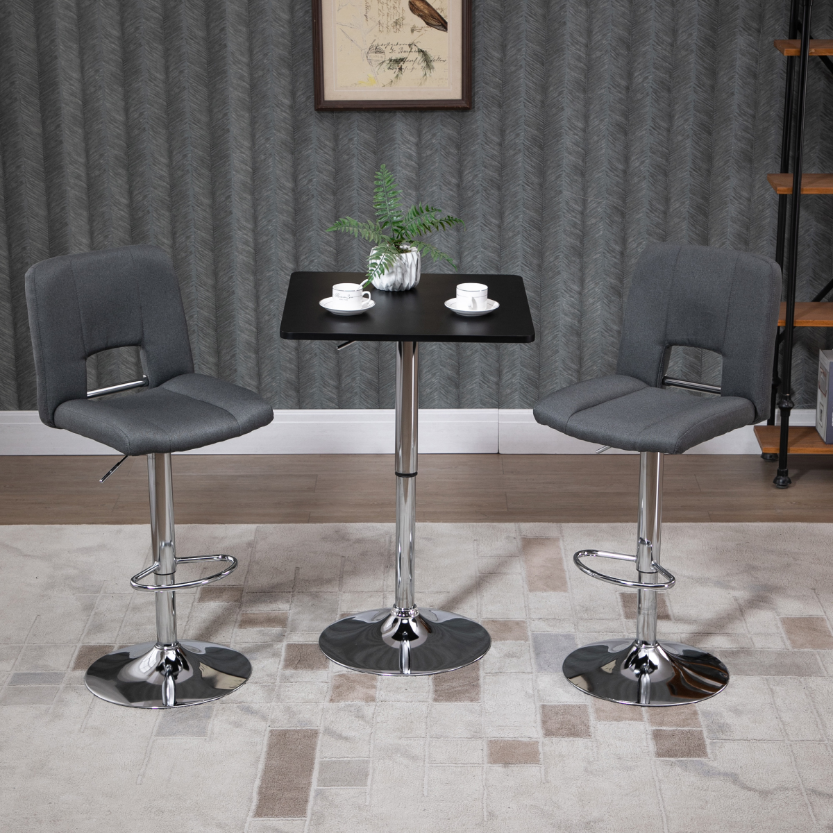 HOMCOM Adjustable Counter Bar Table with Rotating Top and Steel Frame – Home Dining, Black and Silver