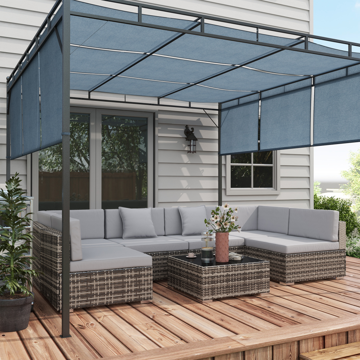 Outsunny 7-Piece Rattan Garden Furniture Set with Cushioned Sofas & Tempered Glass Coffee Table, Grey