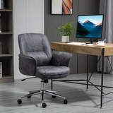 Vinsetto Retro Mid-Back Office Chair with Curved Armrests, Microfibre Leather – Swivel Desk Chair, Deep Grey