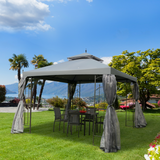 Outsunny 3 x 3m Double-Top Garden Gazebo with Four Curtains & Insect Netting – Steel Frame Party Shelter, Grey