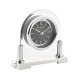 Widdop Arched Glass Mantel Clock with Silver Bezel, Baton Dial & Metal Stand – Contemporary Timepiece