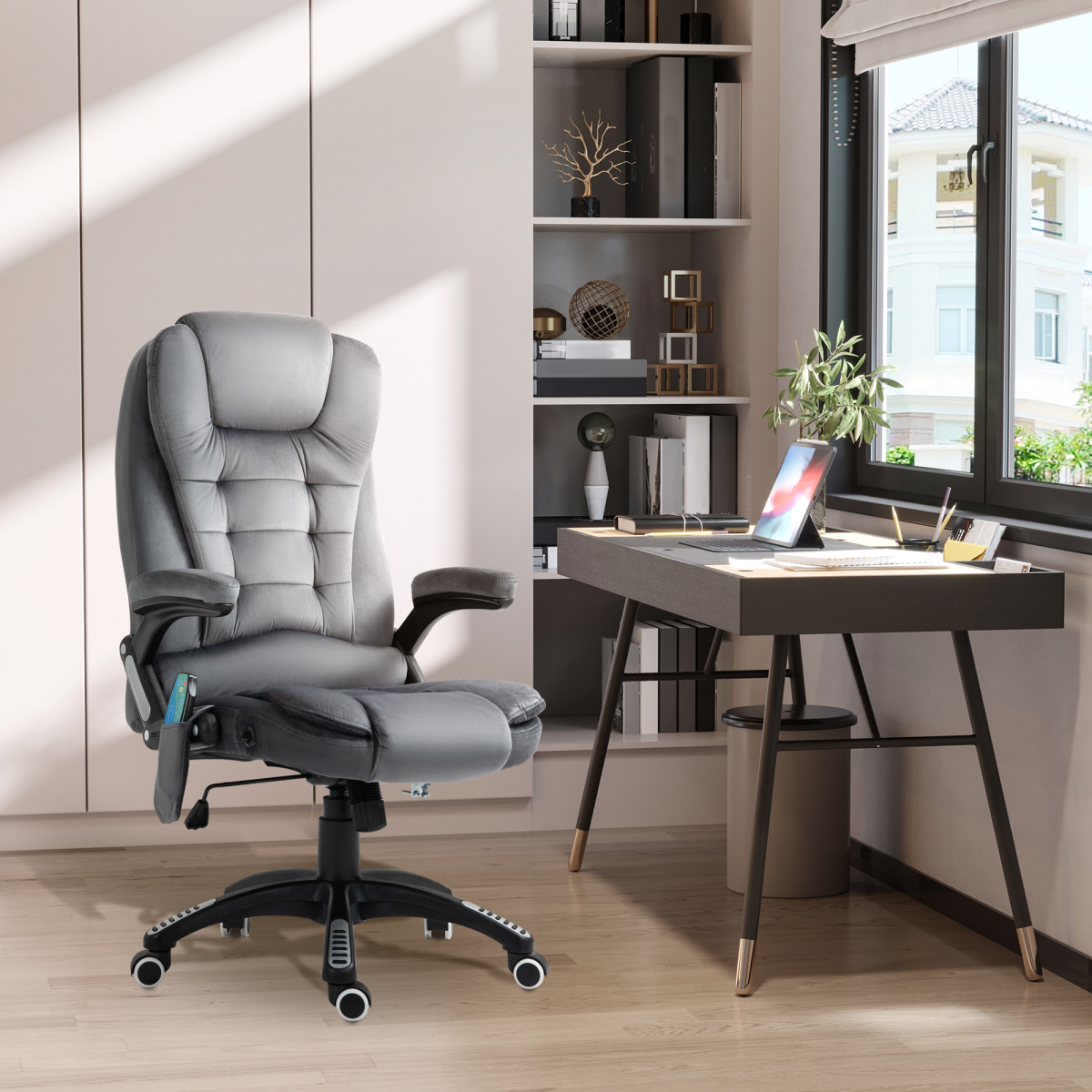 Executive Reclining Office Chair with Heated Massage, Padded Headrest & Swivel Base – Home Office, Grey