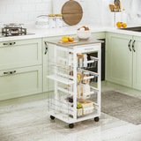 HOMCOM Multi-Use Kitchen Island Trolley with 4 Baskets, Side Racks & Drawer – Wheeled Storage Cart, White