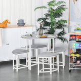 Modern Round Dining Table Set with 4 Upholstered Triangle Stools – Space-Saving, 90cm Diameter