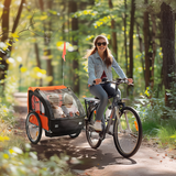 HOMCOM 2-Seat Child Bike Trailer with Steel Frame, Five-Point Harnesses & Roll-Up Door – Kids Trailer, Orange