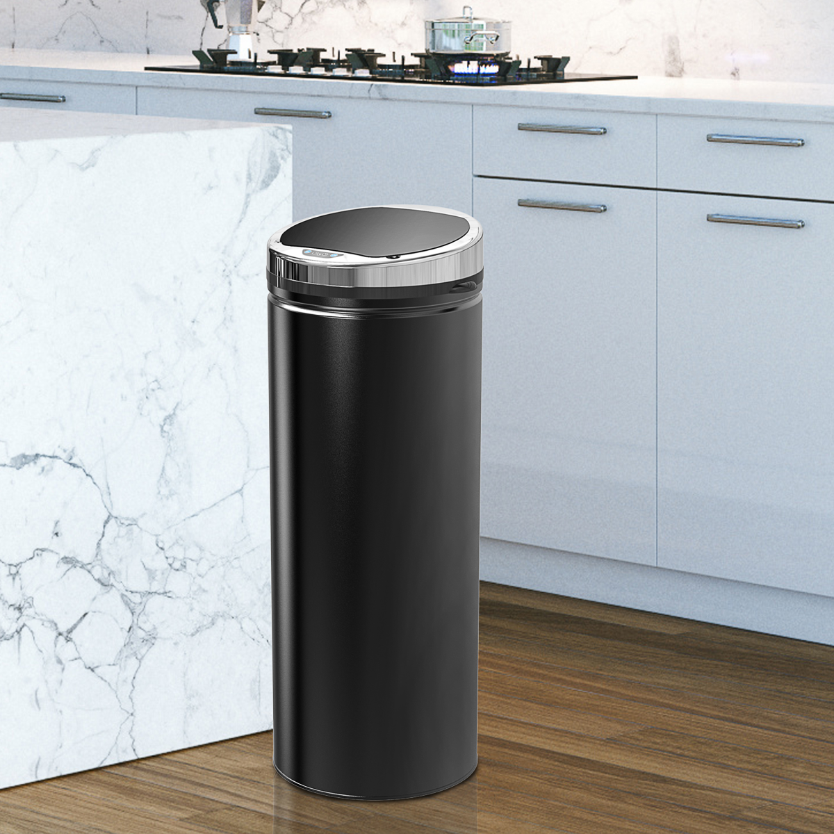 HOMCOM 50L Stainless Steel Sensor Kitchen Bin with Removable Inner Bucket – Black