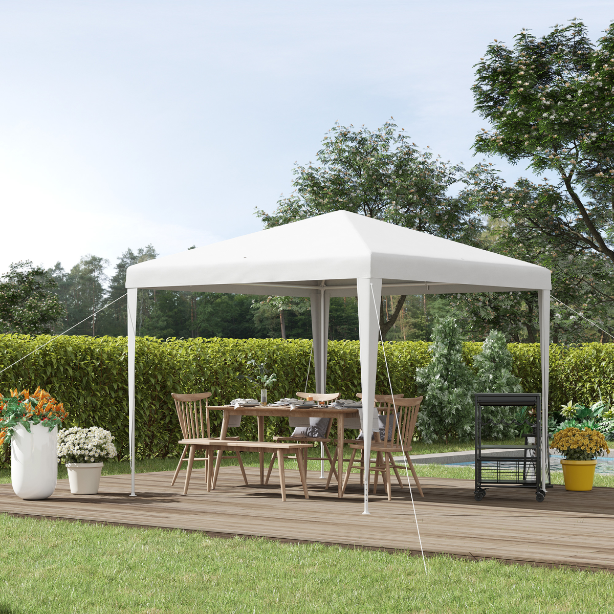 Outsunny 2.7 x 2.7m Garden Gazebo Marquee with Steel Frame, Guy Ropes & Ground Stakes – Party Tent, White