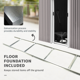 Metal Garden Shed with Sliding Lockable Double Doors, 2 Vents & Foundation Kit – 280 x 130cm, Light Grey